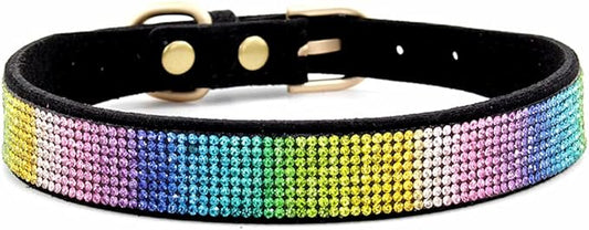 Rhinestone Dog Collar, Cute Dazzling Sparkling Soft Suede Leather Adjustable Pet Dog Cat Collar Crystal Diamond for Puppy Small Medium Large Dogs (M:32-38cm, Black-2)