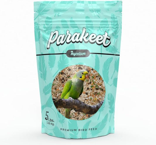 Mycelium Premium Parakeet Protein | Bird Food for Parakeets & Budgies | High-Protein Seed Blend with Corn, Buckwheat, Safflower, Sunflower & Pumpkin | Organic & Non-GMO | High-Nutrient 5 lb Bag