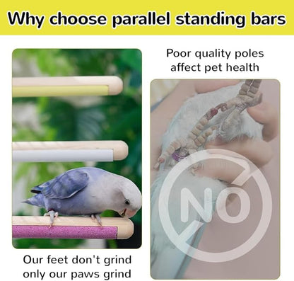 2-Pack 7.8" Bird Perches with Sandy Grip Natural Wood & Stand for Small Birds Cage Accessories for Parakeets, Cockatiels, Lovebirds; Foot Health & Nail Care