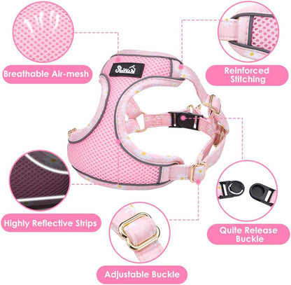 Lukovee No Pull Puppy Harness and Leash Set - Soft Lightweight Escape Proof Puppy Vest Harness, Breathable Adjustable Pet Harness with Dog Leash for Small Dogs (Pink, XS)