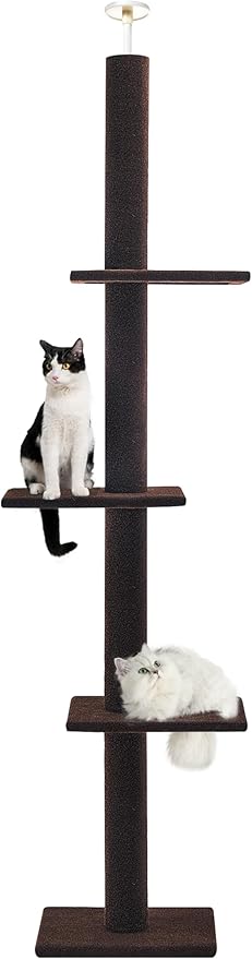 Max & Marlow Cat Tree Floor to Ceiling Cat Tower Height 95-108" Adjustable Kitten Tree Tall Climbing Tree with Carpet Scratching Post and Mat Cat Pole for Indoor Cats,Dark Brown