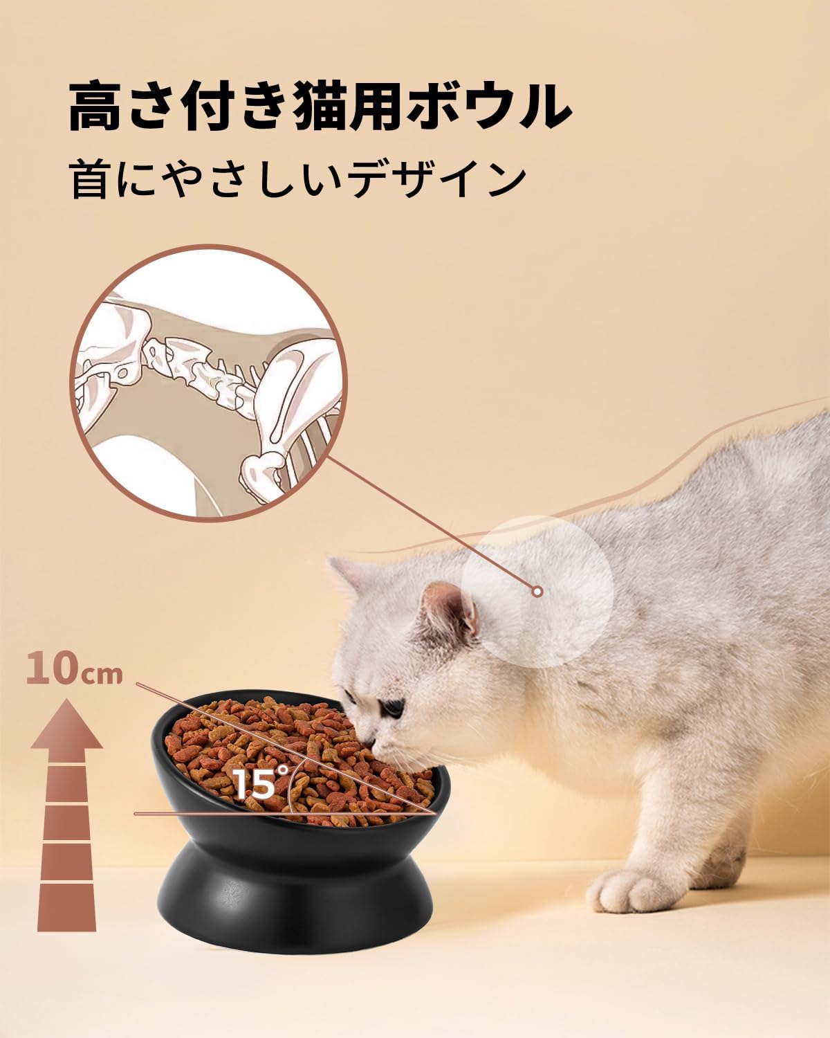 LoeJan Elevated Cat Food Bowl, 5 Oz Ceramic Raised and Tilted Water Bowl, Anti Vomiting and Protect Pets' Spines Dishes for Small Dog, Fat Faced Cat, Kitten (Black, 2 Pack)