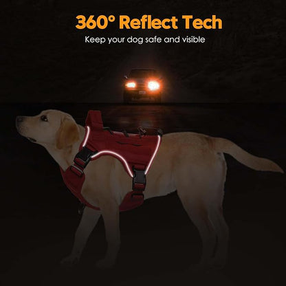 Heavy-Duty Tactical Dog Harness for Large Dogs, No Pull Adjustable Reflective Pet Vest with Molle System, K9 Military-Grade Control for Service Training, Outdoor & 10+ Breeds, Red, Medium