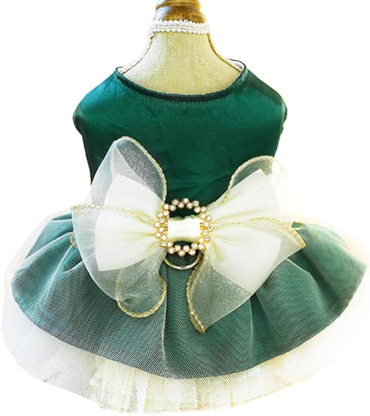 ANIAC Retro Dog Tulle Dress with Leash Ring Spring Summer Girl Puppy Clothes for Small Dog Cat Apparel Formal Pet Prom Dress for Christmas Wedding Birthday Valentines (Green,Medium)