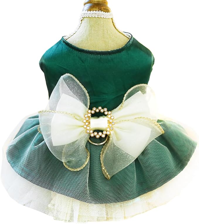 ANIAC Retro Dog Tulle Dress with Leash Ring Spring Summer Girl Puppy Clothes for Small Dog Cat Apparel Formal Pet Prom Dress for Christmas Wedding Birthday Valentines (Green,Large)