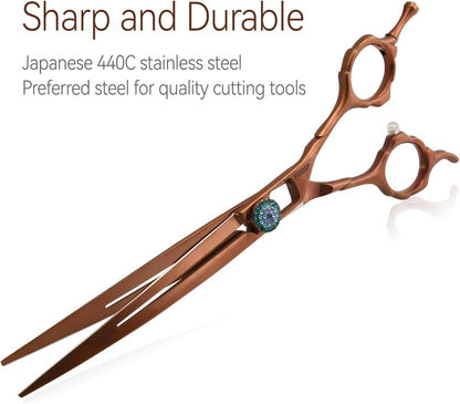 Curved Dog Grooming Scissors 7.5'' Downward 30° Professional Pet Grooming Trimming Shears for Dogs Teddy High Cobalt Alloy Steel for Right Handed Groomers (7.5, Chocolate Curve)