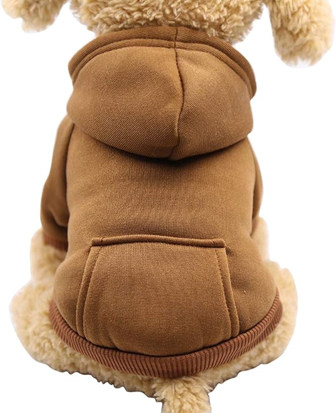 Jecikelon Winter Dog Hoodie Sweatshirts with Pockets Warm Dog Clothes for Small Dogs Chihuahua Coat Clothing Puppy Cat Custume (Coffee, Small)