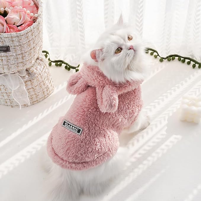 Cat Bunny Ears Costume Cute Dog Kitten Hoodies Sweater Rabbit Ears Puppy Pet Apparel (Large,Pink)