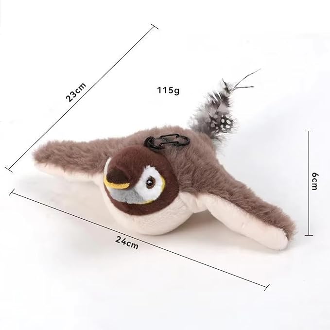 Interactive Chirping Bird Cat Toys with Flapping Wings, 2025 New Flying Birds Cats Toy, Flying Simulation Electric Sparrow Shaking Hunting Pet Toy for Indoor (Brown)