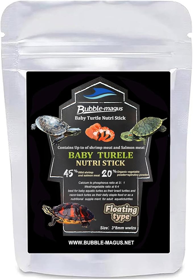 Bubble Magus TFloating Turtle Food, All Natural Ingredients, Wild Sword Prawn, Calcium Vitamin D Enriched for Picky Aquatic Baby Turtles, Baby Turtle Nutri Stick (2 Ounce, Turtle Girl)