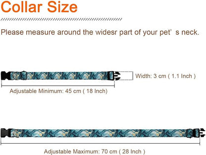 Green Teal Turquoise Marble Dog Collar Pet Neck Strap for Small Medium Large Dogs Soft Adjustable Buckle