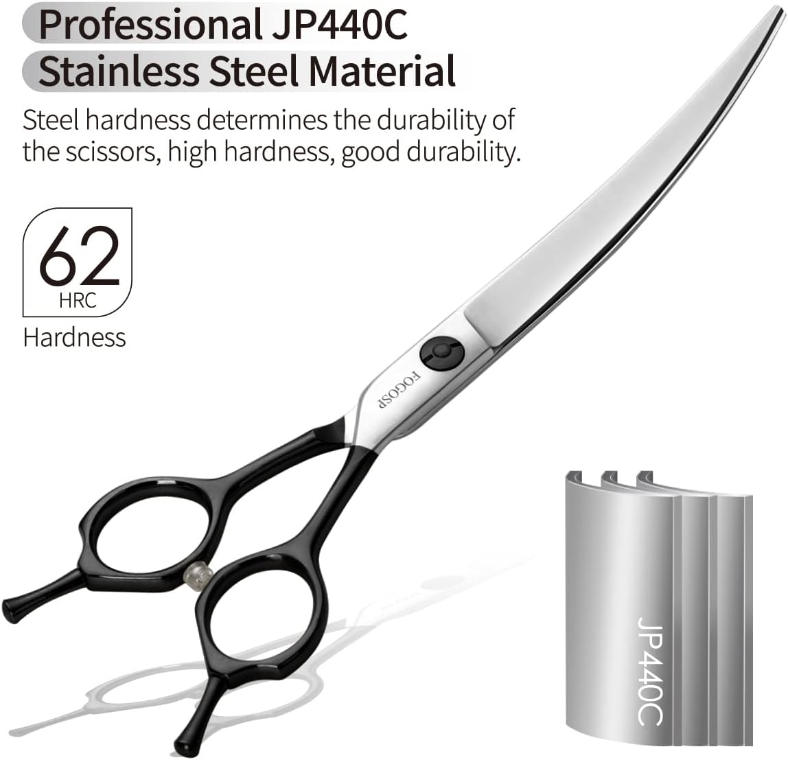 Curved Dog Grooming Scissors Professional 7" Grooming Shears for Dogs Pet Right Handed Groomer Japan 440C Stainless Steel (7 in Curved, Black)