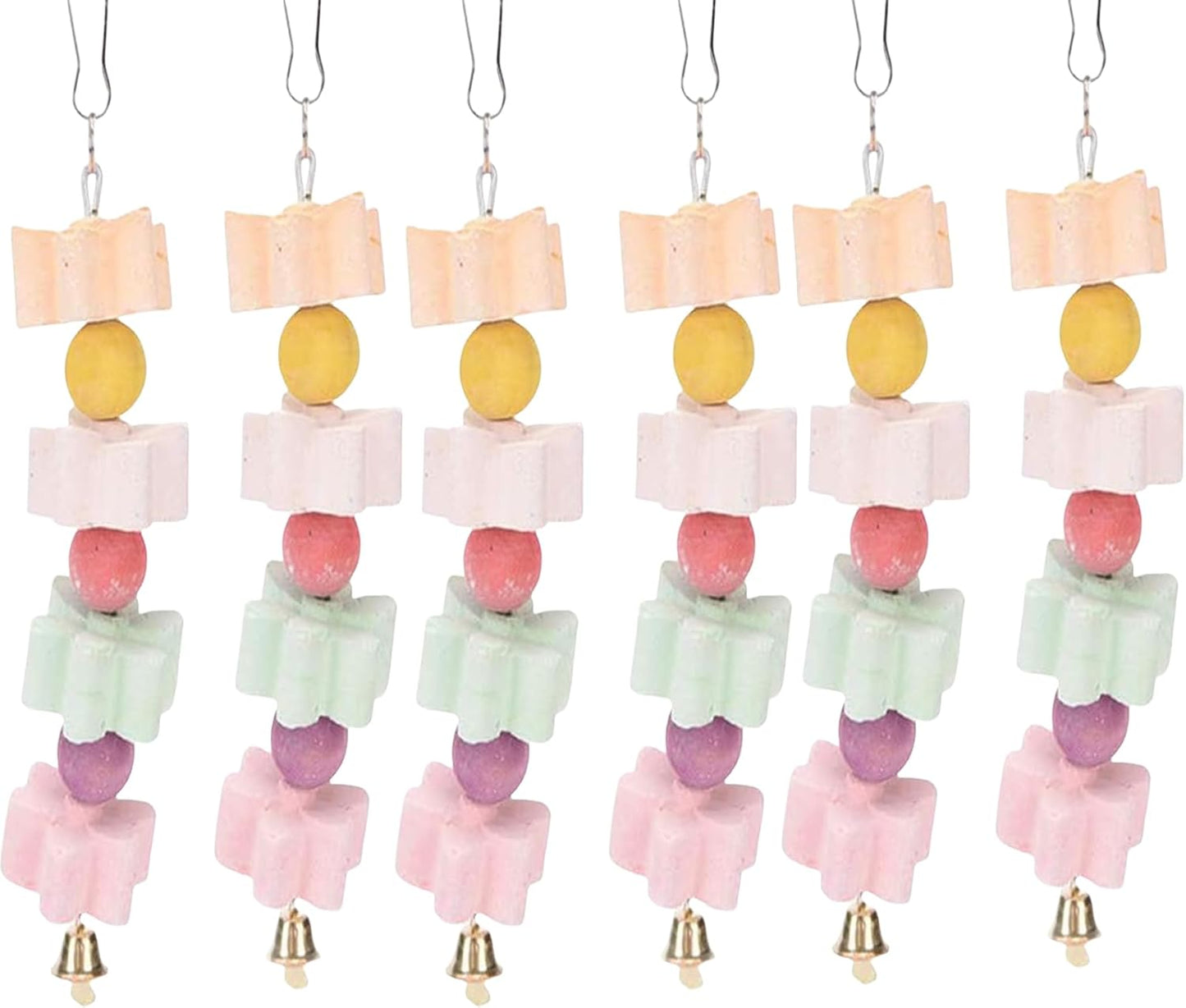 6Pieces Parrot Beak Trimmer Bird Beak Grinding Stone Teeth Lava Block Mineral Calcium Rock Chewing Toys with Bell for Parakeet Conure Budgies Rabbit Chinchilla Hamster