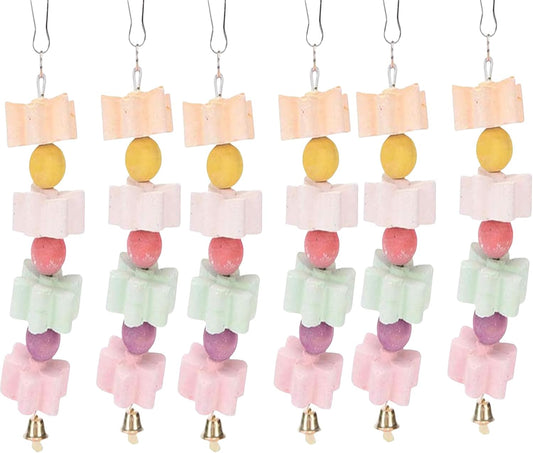 6Pieces Parrot Beak Trimmer Bird Beak Grinding Stone Teeth Lava Block Mineral Calcium Rock Chewing Toys with Bell for Parakeet Conure Budgies Rabbit Chinchilla Hamster