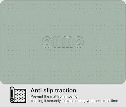OHMO Dog Food Mat, Silicone Waterproof Cat Food Mat, Non-Skid Spill Proof Pet Feeding Mat for Food and Water, Easy to Clean Dog Placemat(Sage Green, 18.9" x 11.8")
