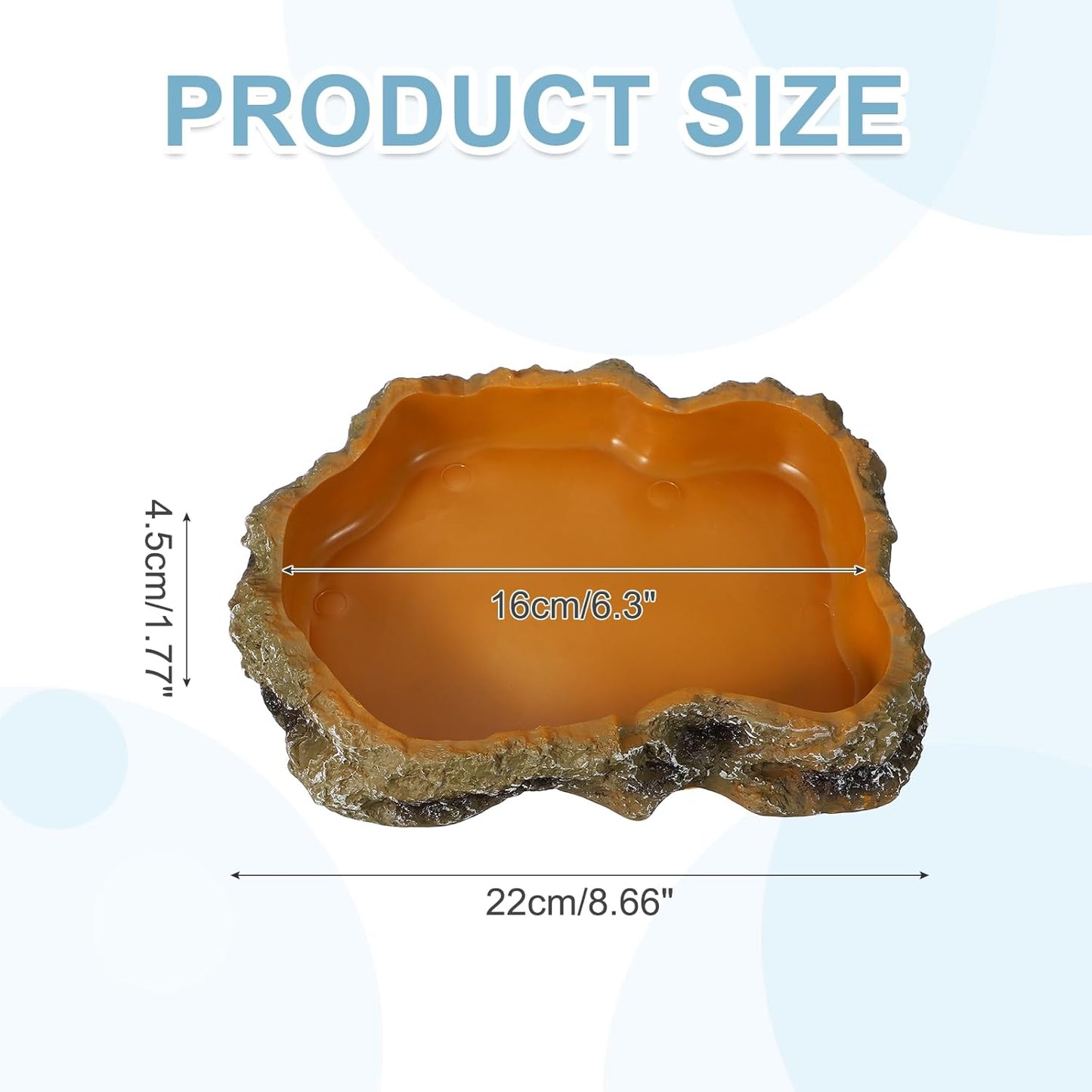 Reptile Food Bowl, Reptile Feeding Dish Corner Bowl Water Resin Rock Worm Feeder Dish l (8.7 in, Orange), Intended for Lizards/o/Scaled Pet/Leopard o/Spiders