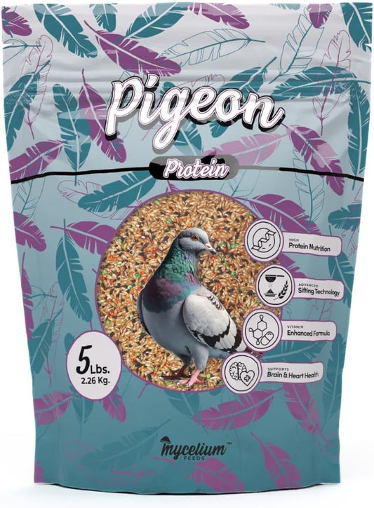 Mycelium High Protein Pigeon Food (5 LB Bag) | Organic Wild Bird Seed for Outside Feeders & Ground Feeding | Calcium Enriched Formula | Filler Free, Non-GMO, Made in USA