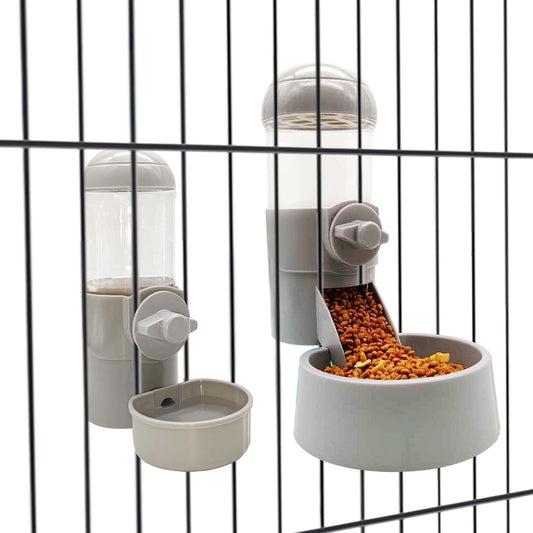 Tfwadmx Rabbit Hanging Auto Food Water Dispenser Pet Cage Suspended Food Water Bowl Chinchilla Gravity Detachable Feeder Waterer Set for Puppy Kitten Bunny Ferrets Guinea Pig (Gray)