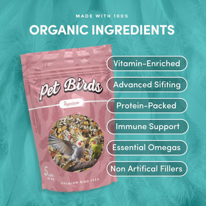 Mycelium Large Pet Bird Food | Clean & Safe Bird Seed Mix for Macaws, Cockatoos, Parrots | High in Protein & Fat with Egg, Corn, Vitamins, Peanuts & Hemp Seed | Organic & Non-GMO 5 lb Bag