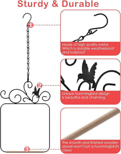 PACETAP Hummingbird Swings and Perches Metal Frame 4 Pack, Wild Bird Swing Outdoor Bird Perch with Wooden Dowel and Hanging Chain for Hanging Indoor, Outdoor, Trunk, Lawn, Patio, Garden (Black)