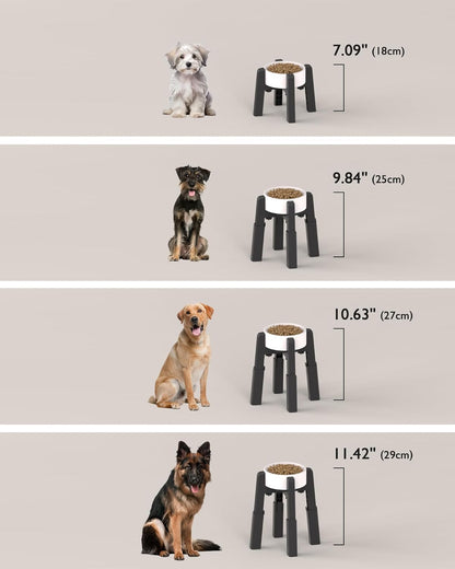 CZPET Dog Bowl Stand with Adjustable Height and Width [Stand Only], Elevated Pet Water & Food Feeder for Medium & Large Dogs, Stable and Anti-Slip Raied Bowl