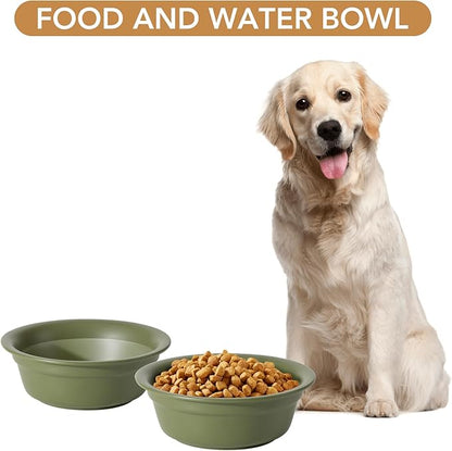 Ceramic 8.7inch Dog Bowl for Large Dogs, Basic Food and Water Bowl for Replacement, Wide Opening Rounded Edge(Single Bowls, Olive Green)