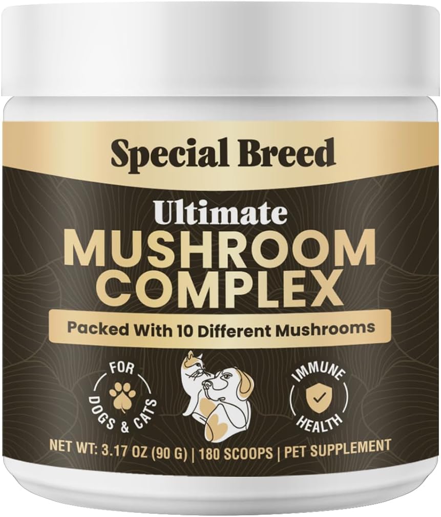 Mushroom Powder for Dogs & Cats - Organic Mushroom Complex for Immune Support, Cognition, Vitality - Ten Mushroom Supplement with Turkey Tail, Lion's Mane, Reishi - 180 Scoops