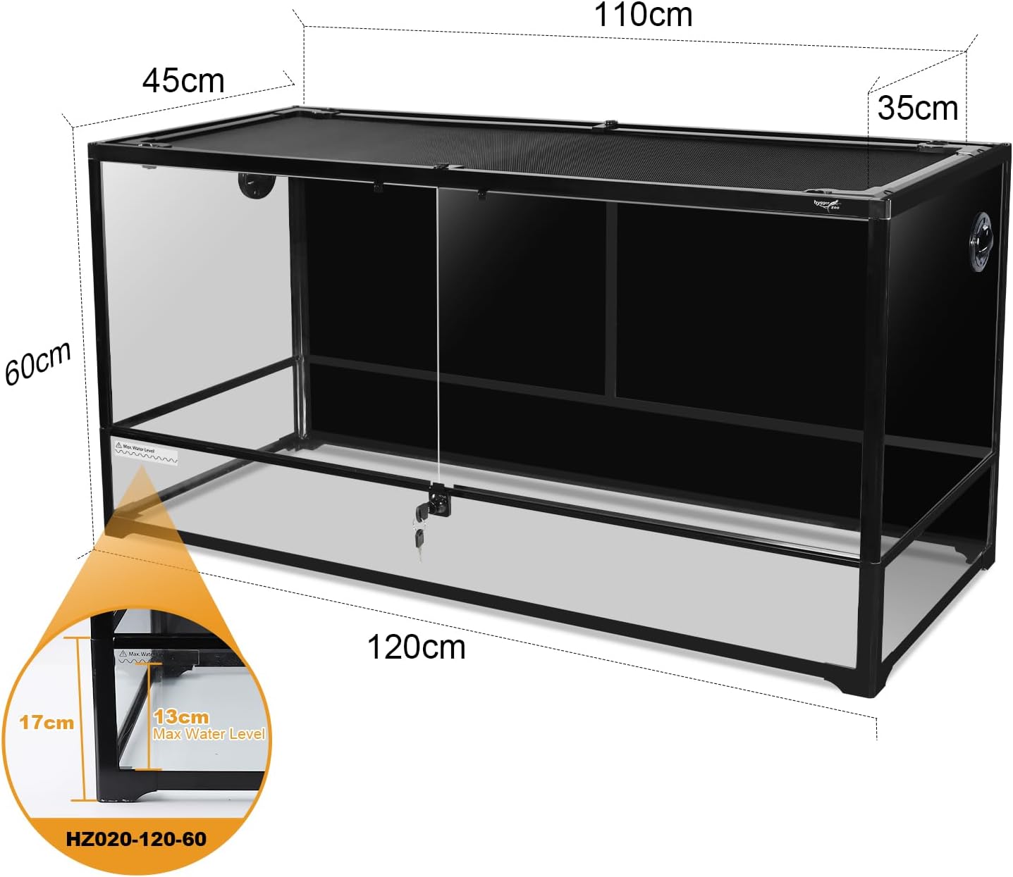 Glass Reptile Terrarium 24" x 18"x 48"Front Opening Chameleon Cage ull View Glass Terrarium Tank with Double Hinge Door for Reptiles Amphibians, Bearded Dragon Gecko Lizard Snake