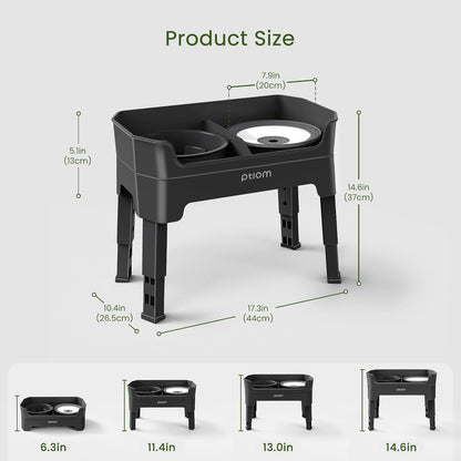 4-in-1 Elevated Slow Feeder Dog Bowls, 4 Height Adjustable Mess Proof Raised Dog Bowl Stand with No Spill Water Bowl, Stainless Steel Doggy Food Dish & Slow Feeder for Large Medium Small Pets