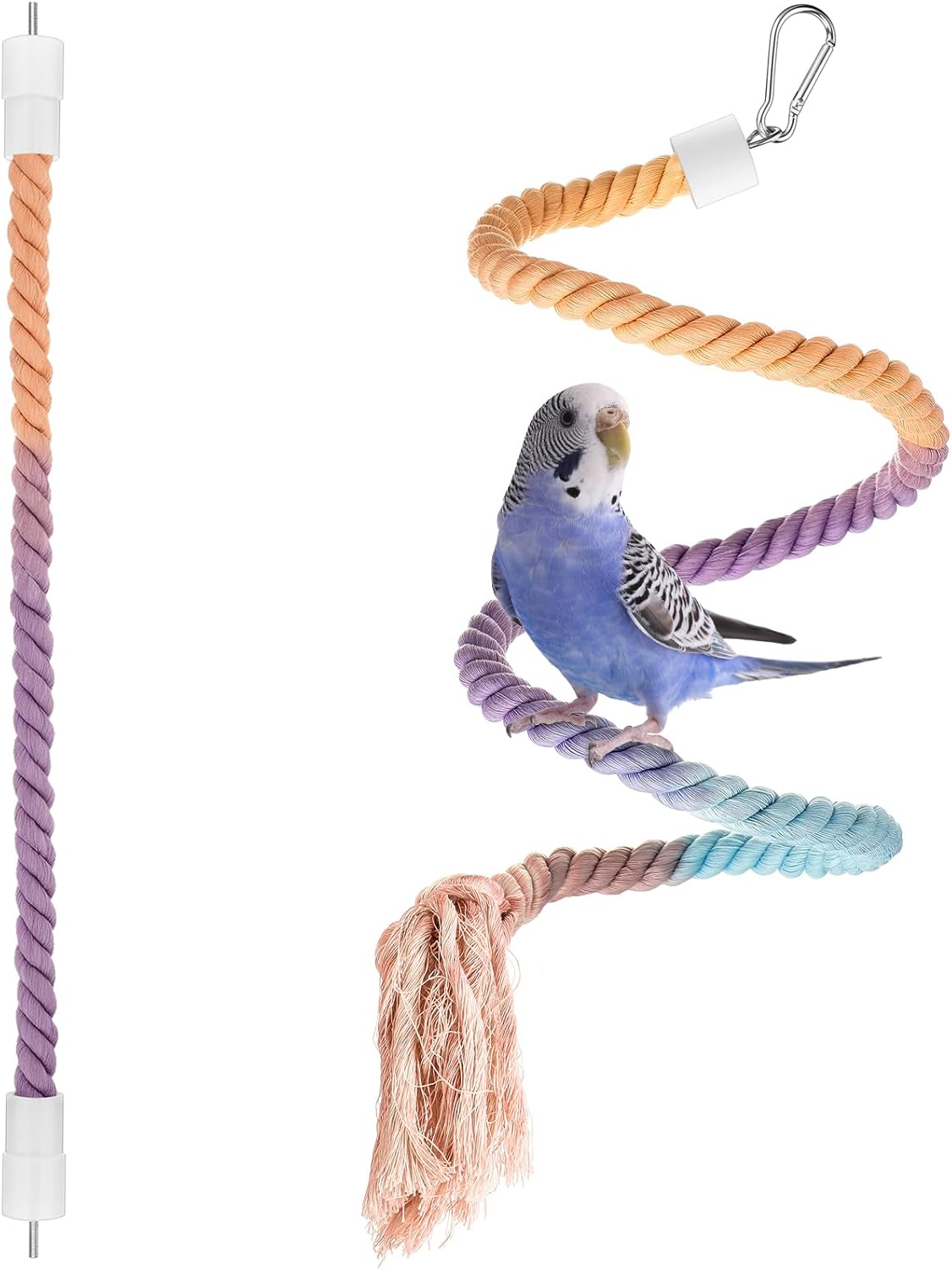 Skyygemm 2 Pcs Gradient Bird Rope Perch Stand 39.4" and 16.3" Bird Cage Climbing Rope Toys Accessories Multicolor Cotton Perches for Parrots, Cockatiels, Parakeets, Budgies, Lovebird, Conures, Finches