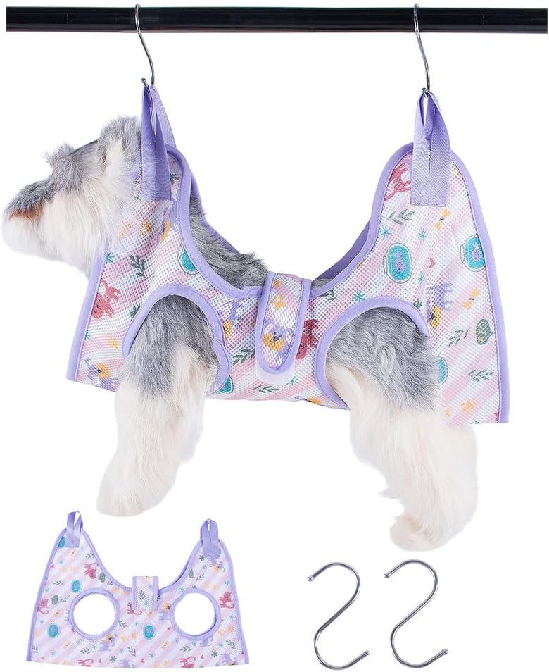 AIO Cat & Dog Restraint Sling for Nail Trimming Foldable Dog Grooming Supet Relaxation Hammock Harness for Pet Grooming L Purple