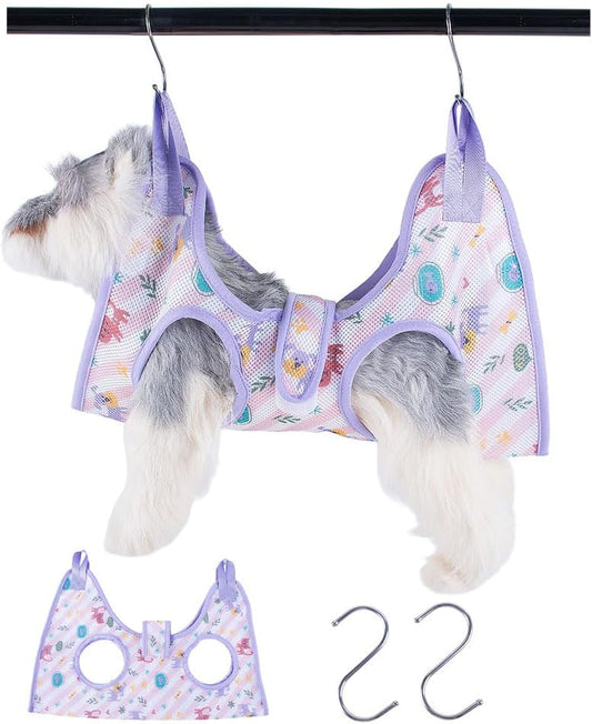 AIO Cat & Dog Restraint Sling for Nail Trimming Foldable Dog Grooming Supet Relaxation Hammock Harness for Pet Grooming M Purple