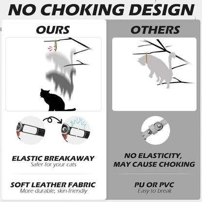 EXPAWLORER Halloween Leather Cat Collar - Adjustable Pet Collar with Rivet Spike for Girl Boy Cats, Punk Accessories with Bell & Durable D-Ring, Star & Moon