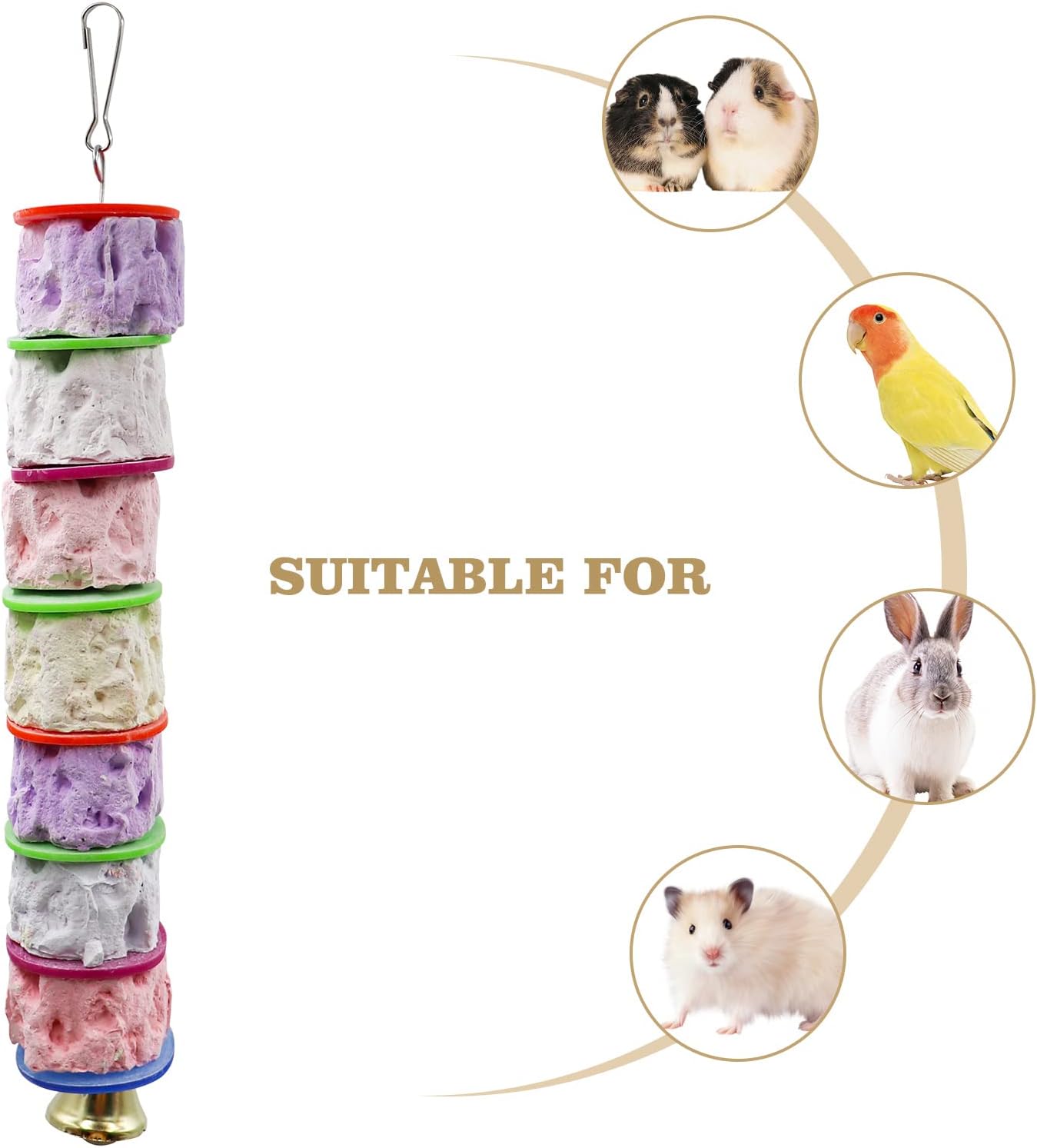 Large Bird Chewing Toy, Colorful Parrot Beak Grinding Calcium Stone with Bells, Bird Cage Accessories, Cage Toys for Cockatiel Parakeet Budgies Rat Hamster Chinchilla Rabbit Bunny African Grey(1 Pack)