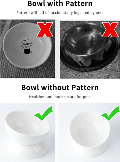 Cat Water Bowl, 16 OZ Ceramic Elevated Cat Bowls, 15° Tilted and Raised Pet Food Dish, Anti Vomiting Protect Pets' Spines and Whisker Fatigue