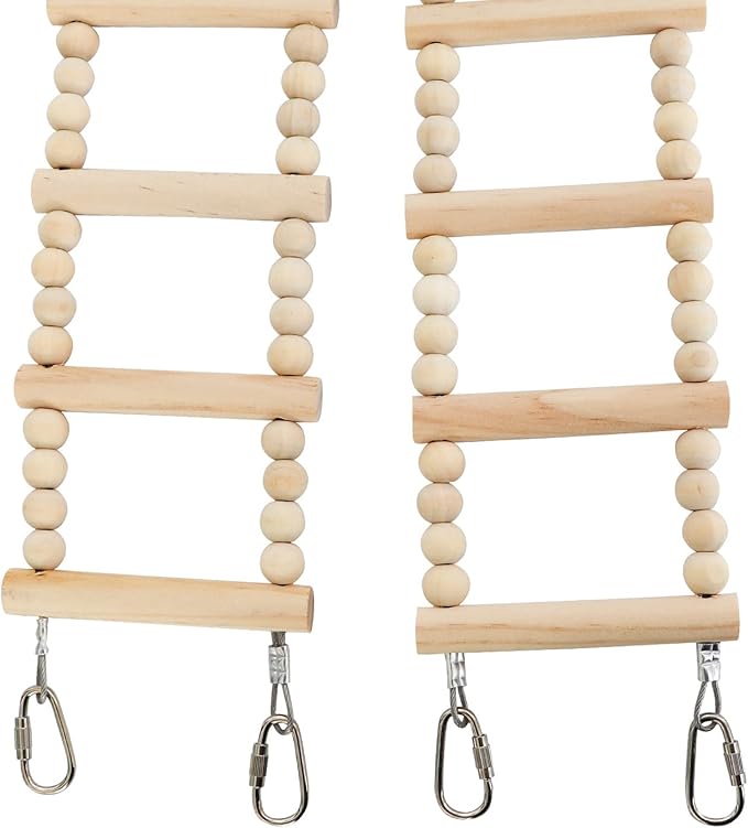 Bird Ladder Bridge, Wooden Pet Hamster Climbing & Swing Toys, Cage Accessories for Birds Rats Parrots Hamster Squirrel Sugar Gliders Parakeets Cockatiels - 24 Steps - 53 x 3.14 Inch