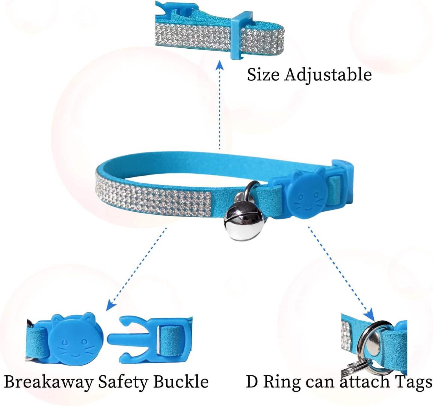 Pack of 2 Rhinestone Cat Collar Breakaway Safety Buckle with Bell, Adjustable Diamond Girl Boy Kitty Cute Comfy Collar for Kitten Small Pets Rabbits, 7.5"-11"