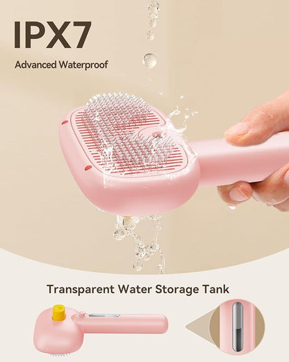 ROJECO 3-in-1 Pet Steam Brush for Cats&Dogs - Detangling Comb with Adjustable Mist, Handheld Deshedding Grooming Tool for Long/Short Hair, Massage Brush & Shedding Control Gift,Cordless,Pink