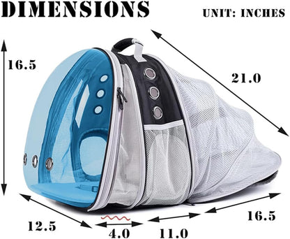 Dual Expandable Polarized Blue Cat Backpack Carrier, Fit up to 20 lbs, Expandable Space Capsule Polarized Bubble Pet Carrier for Large Cat and Small Dog, Pet Carrying Hiking Traveling Backpack
