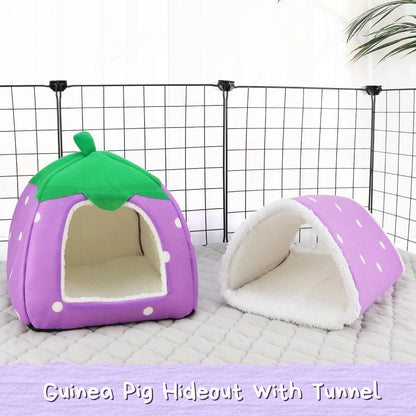 Guinea Pig Hideout with Tunnel, Washable Chinchilla House Bed, Fleece Hideaway, Enrichment Toys, and Cage Accessories for Ferret Hedgehog Small Animal