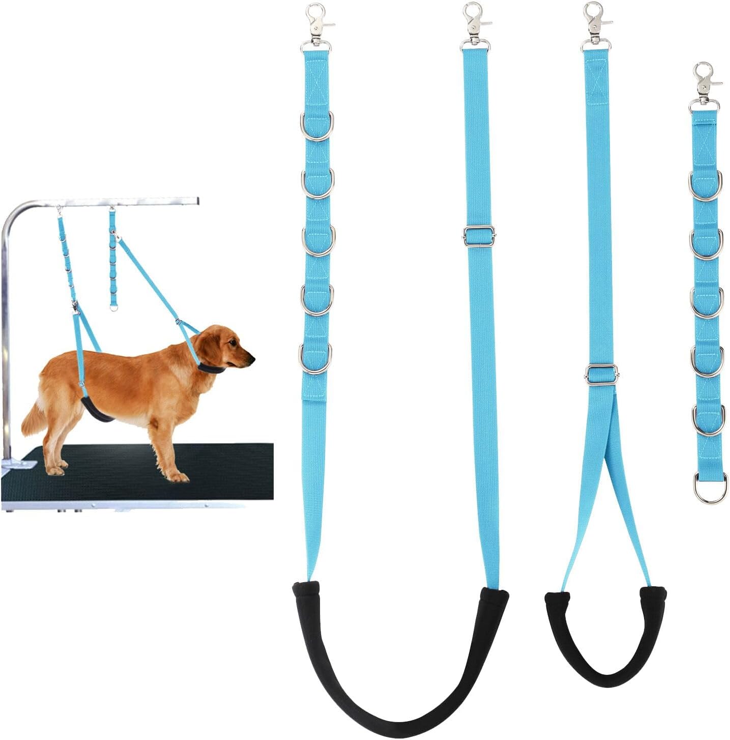 Dog Grooming Belly Straps Sky Blue Pet Grooming Supplies 3 Sets Professional Dogs Belly Band Pet Dogs Groomer Extension Strap Table Arm Loop Extender for Small Medium Large Pets (Sky Blue)