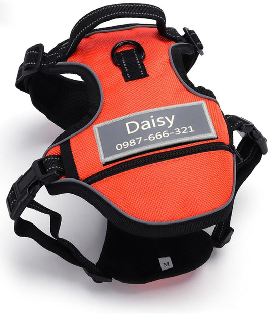Yonsbox Personalized Reflective Dog Harness – Custom Name Tag, No Pull Pet Vest Harness with Pocket, Breathable Oxford Fabric, Adjustable Safety Harness for Small Medium Large Dogs