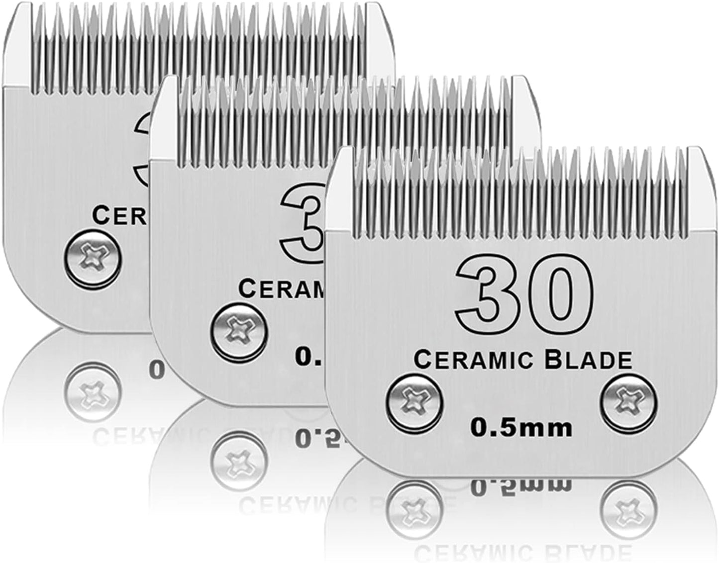 3 Pack 30# Detachable Pet Dog Grooming Ceramic Blades,Compatible with Andis,Oster A5,Wahl KM-10 Series,Size #30 Blade 1/50-Inch 0.5MM Cut Length