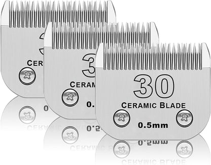 3 Pack 30# Detachable Pet Dog Grooming Ceramic Blades,Compatible with Andis,Oster A5,Wahl KM-10 Series,Size #30 Blade 1/50-Inch 0.5MM Cut Length