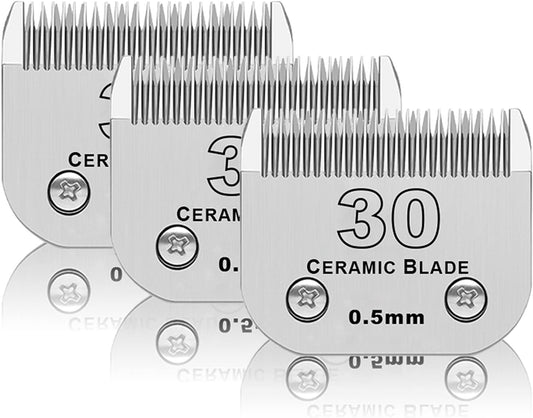 3 Pack 30# Detachable Pet Dog Grooming Ceramic Blades,Compatible with Andis,Oster A5,Wahl KM-10 Series,Size #30 Blade 1/50-Inch 0.5MM Cut Length