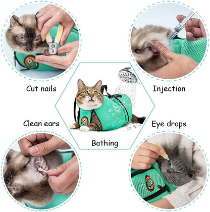 AWOOF Cat Grooming Bag Adjustable Cat Bathing Bag Anti Scratch Bite Polyester Soft Durable Mesh Cat Shower Bag for Small Medium Large Cats