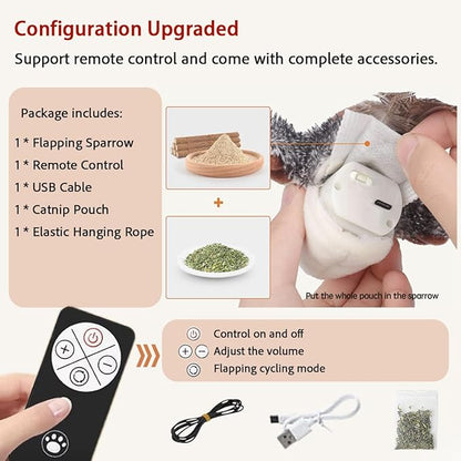 Realistic Cat Toys - Interactive Flapping Bird, Touch Activated Kitten Exercise Toys, Simulated Chirping Catnip Toys