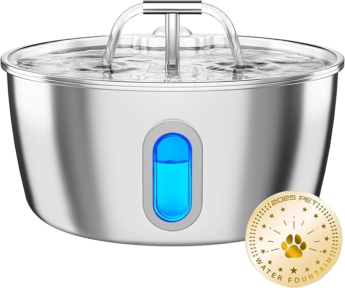 Cat Water Fountain Stainless Steel - 3.2L/108oz Pet Water Fountain for Cats Indoor - Automatic Pet Watering Dispenser (1 Filter)