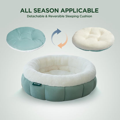 BALANCE Cat Beds for Indoor Cats, Washable Round Cat Bed, Cute Kitten Bed with Anti-Slip Bottom for Kitty and Puppy, 23 Inches, Granite Green