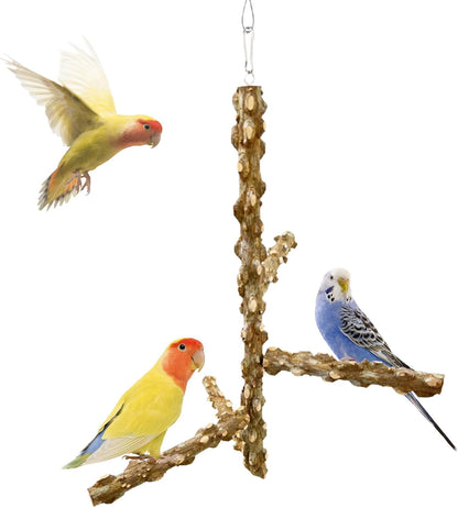FlidRunest Bird Perch, Hanging Bird Tree Ceiling Perch Swing Toy, Natural Pepper Wood Bird Training Toy for Parrot Parakeet Cockatiel Conure Small-Medium Birds